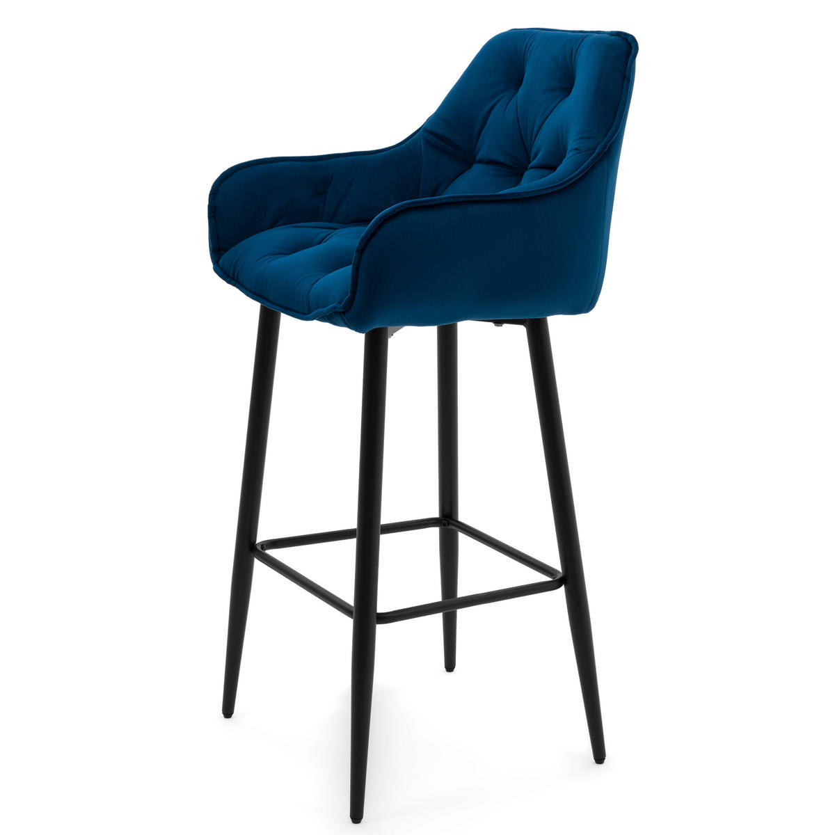 BARHOCKER SIENA gepolstert mit Steppung - dunkelblau - Samt Velours - Schwarz/Dunkelblau, Metall (53/107/52cm) - NEW HOME