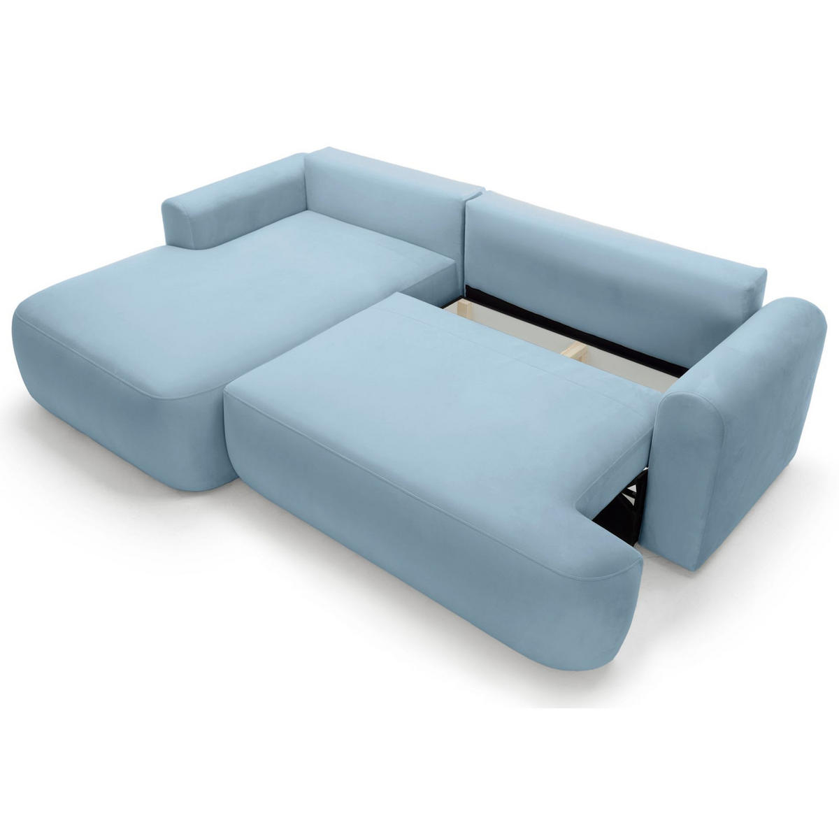 ECKSOFA Ovo Hellblau mit wasserabweisendem Samtbezug - Schwarz/Hellblau, Kunststoff/Textil (260/165cm) - Selsey