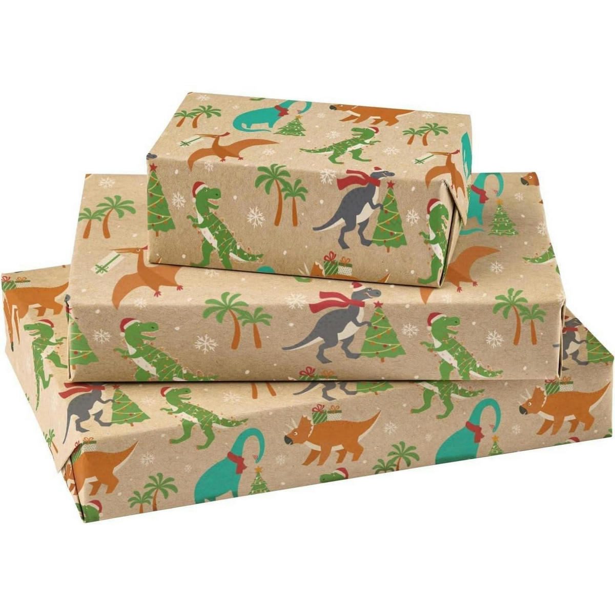 GESCHENKPAPIER Rolle Weihnachtsdinosaurier 43,2 cm x 10 m Kraftpapier - Multicolor, Papier (43.2/1/1000cm)