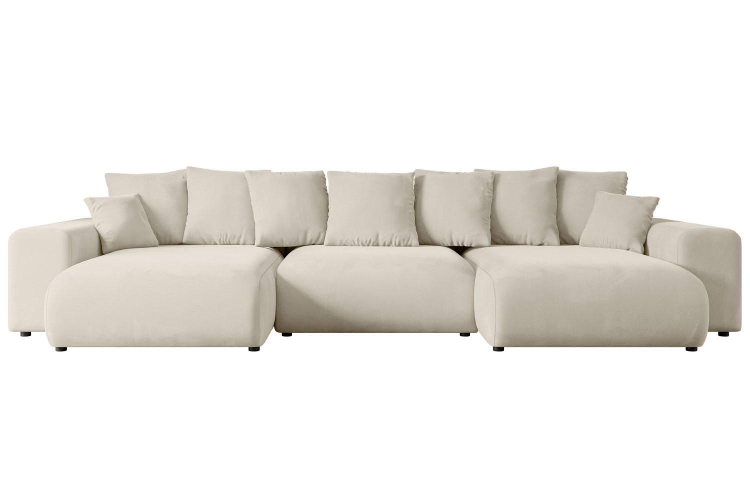 WOHNLANDSCHAFT mit Schlaffunktion und Bettkasten ESKAR-U -352x165x84cm Beige Velours - Beige/Schwarz, Holzwerkstoff/Kunststoff (352/84/165cm) - ALTDECOR