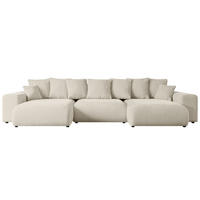 WOHNLANDSCHAFT mit Schlaffunktion und Bettkasten ESKAR-U -352x165x84cm Beige Velours - Beige/Schwarz, Holzwerkstoff/Kunststoff (352/84/165cm) - ALTDECOR