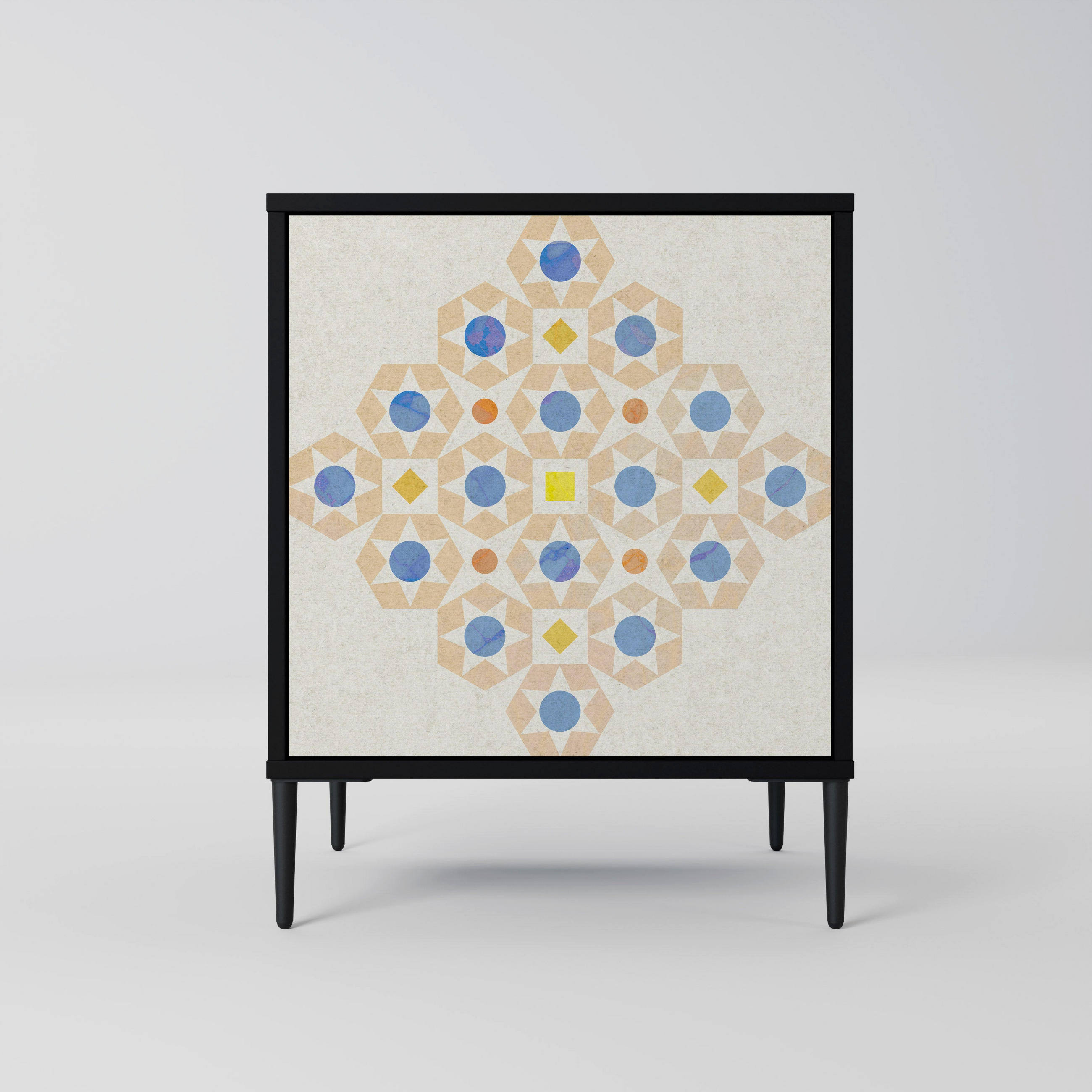 SIDEBOARD PATTERNED PRISM, Schwarz, 57,5x42x72,5 cm, Schwarze Metallfüße - Multicolor/Schwarz, Holzwerkstoff/Metall (57.5/72.5/42cm) - SpaceRebels