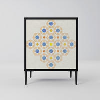 SIDEBOARD PATTERNED PRISM, Schwarz, 57,5x42x72,5 cm, Schwarze Metallfüße - Multicolor/Schwarz, Holzwerkstoff/Metall (57.5/72.5/42cm) - SpaceRebels