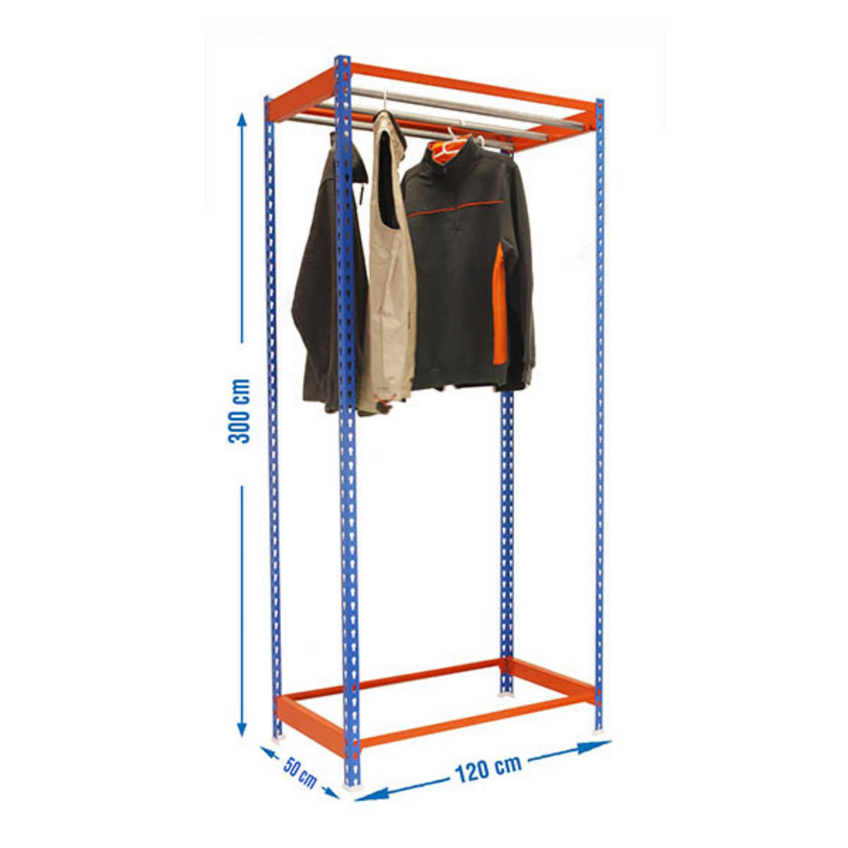 KLEIDERSTANGENREGAL Metal Einzel | HxBxT 300x120x50cm | Blau/Orange | Kleiderständer Garderobe Klamottenregal Stangenregal Regal - Blau, Metall (120/300/50cm) - PROREGAL