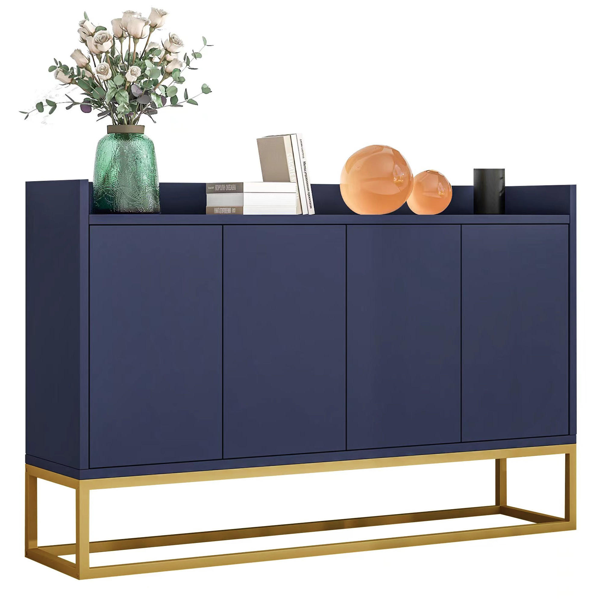 SIDEBOARD 120/30/80 cm in Marineblau, grifflos mit 4 Türen - Dunkelblau, Holzwerkstoff (120/80/30cm) - BEAOK