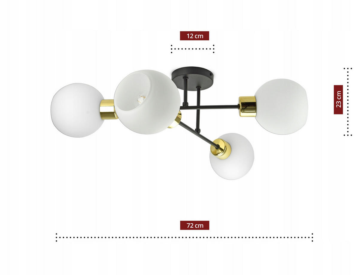 DECKENLEUCHTE Milano Glass - Goldfarben/Schwarz, Glas/Metall (72/72/25cm) - kiki design