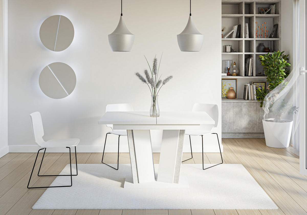 ESSTISCH Ausziehbar 120 - 160 cm Weiß und Grau Betonoptik - Weiß/Grau, Holzwerkstoff (120/80/75cm) - PROSPERO