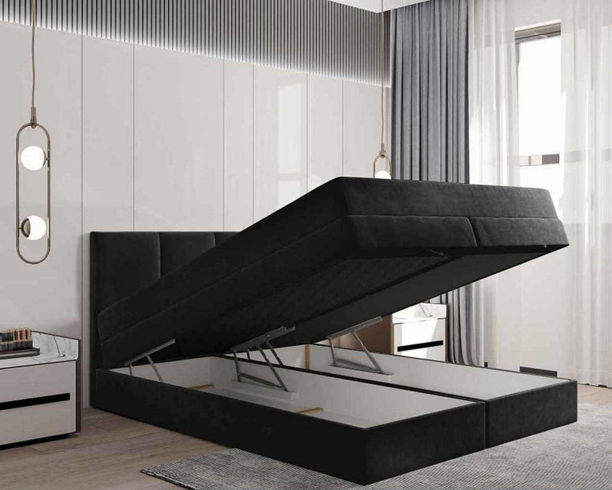 BOXBETT PRADO 140/200 in Velours Schwarz - Schwarz, Holz/Holzwerkstoff (140/200cm) - Deine Möbel 24