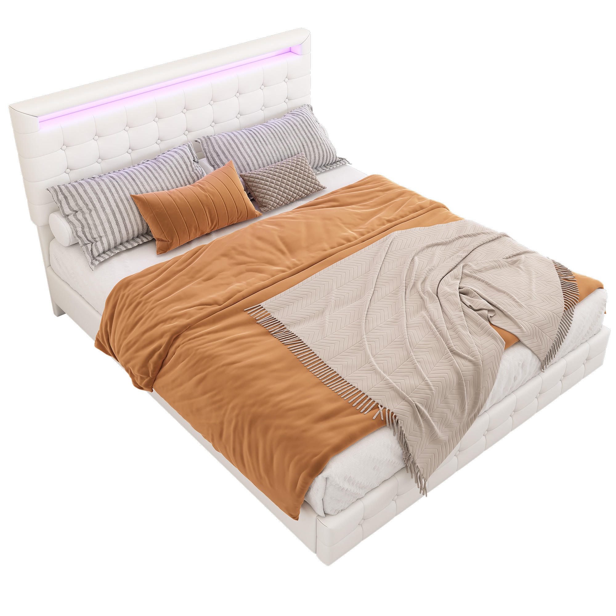 WISHDOR ČALOUNĚNÁ postel 140/200 cm v bílé barvě s LED osvětlením