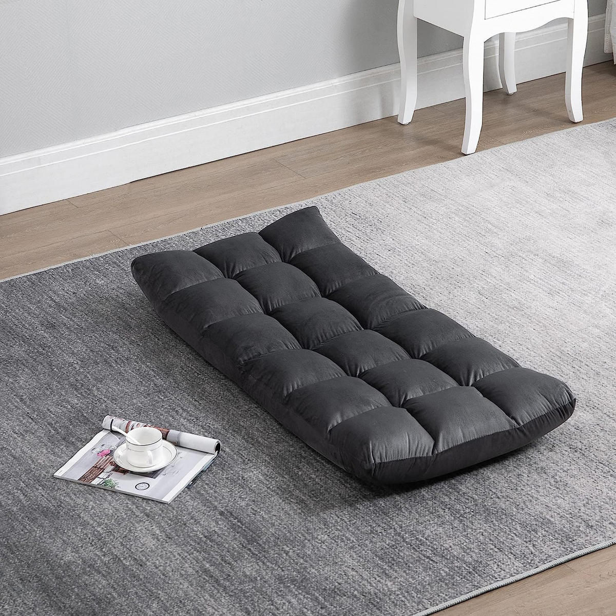 BODENSTUHL Bodensessel mit verstellbarer Rückenlehne Bodensofa Dunkelgrau - Dunkelgrau, Metall (71/53.5/55cm) - HOMCOM