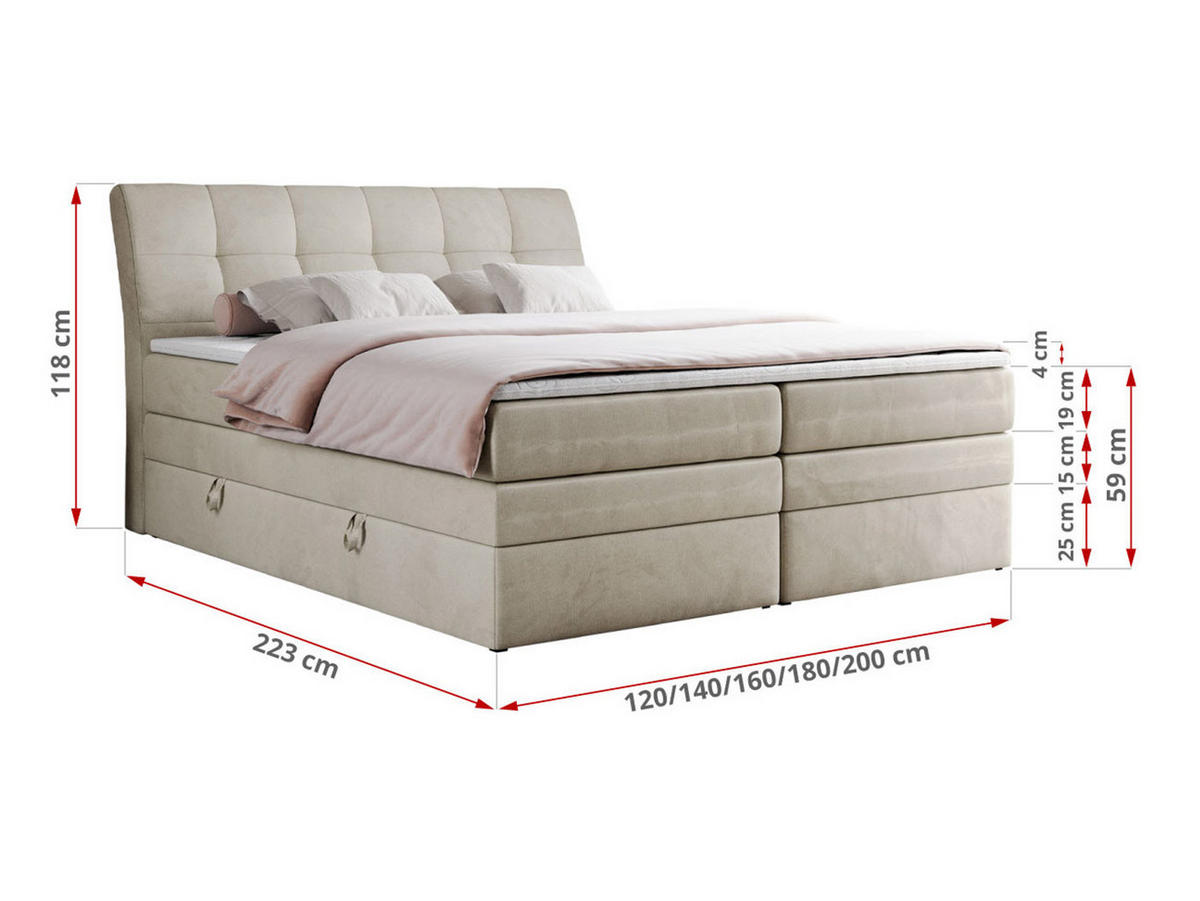 BOXSPRINGBETT GOLD-10 KING 180/200 Beige Velvet - H4 - Beige, Holz/Textil (180/200cm) - MKS