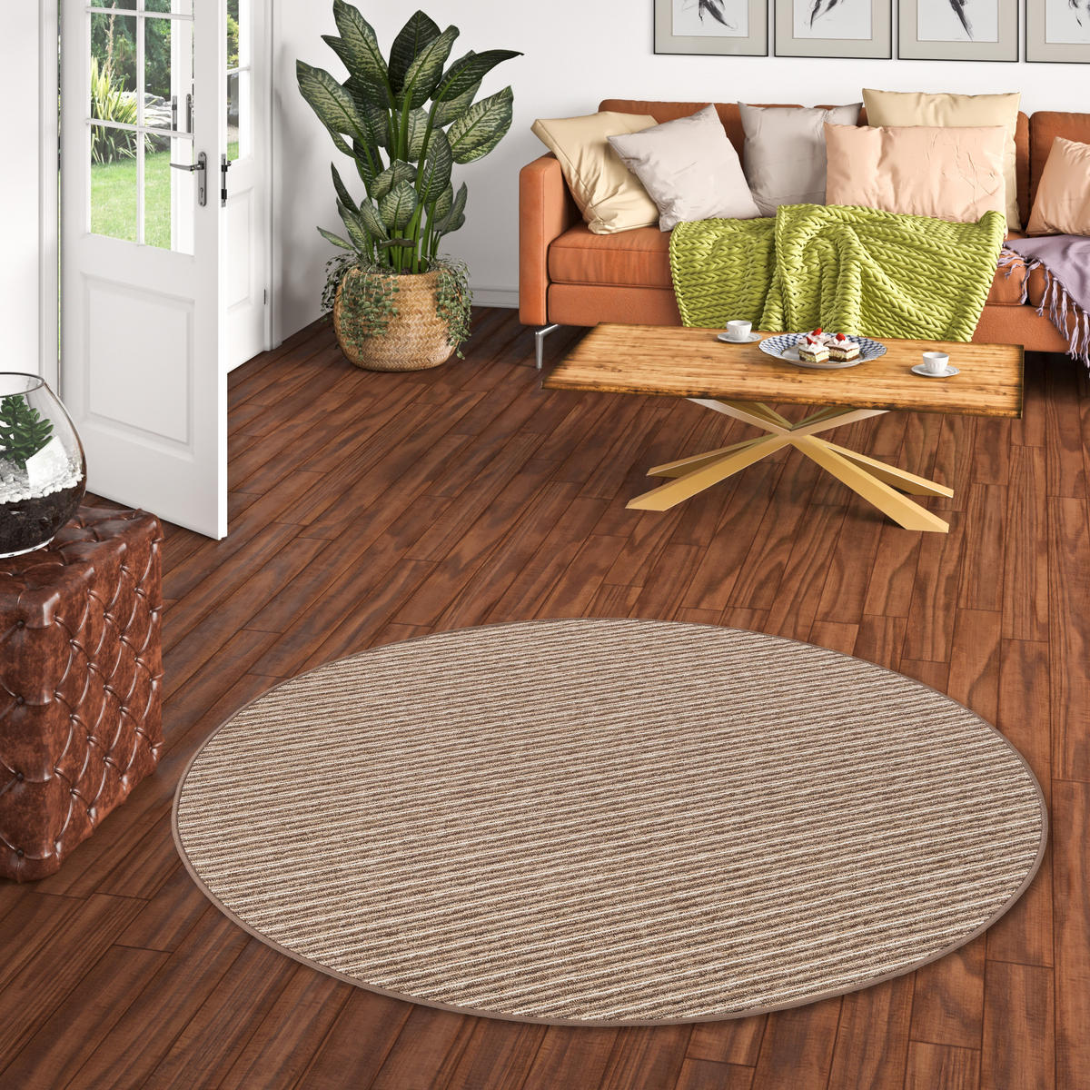 STREIFENBERBER TEPPICH MARTA RUND - Braun, Textil (200/200cm) - Snapstyle