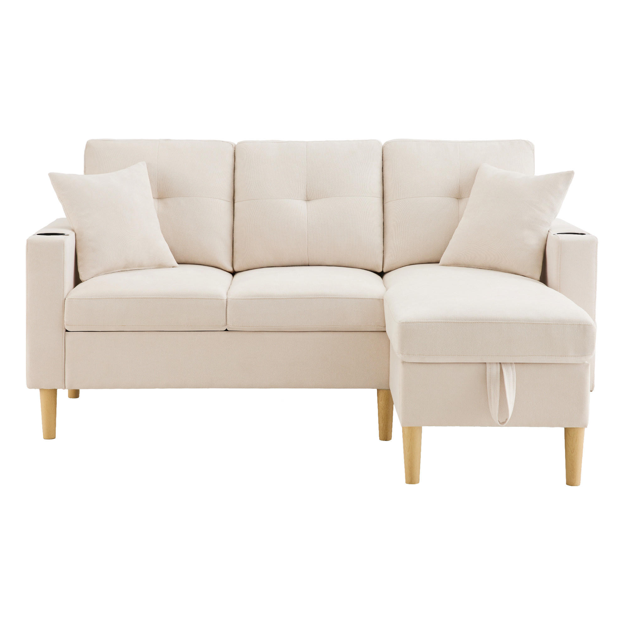 ECKSOFA 175/129/90 cm Beige aus Baumwoll- und Leinenstoff mit Stauraum - Beige, Textil (129/175cm) - OKMYHOME