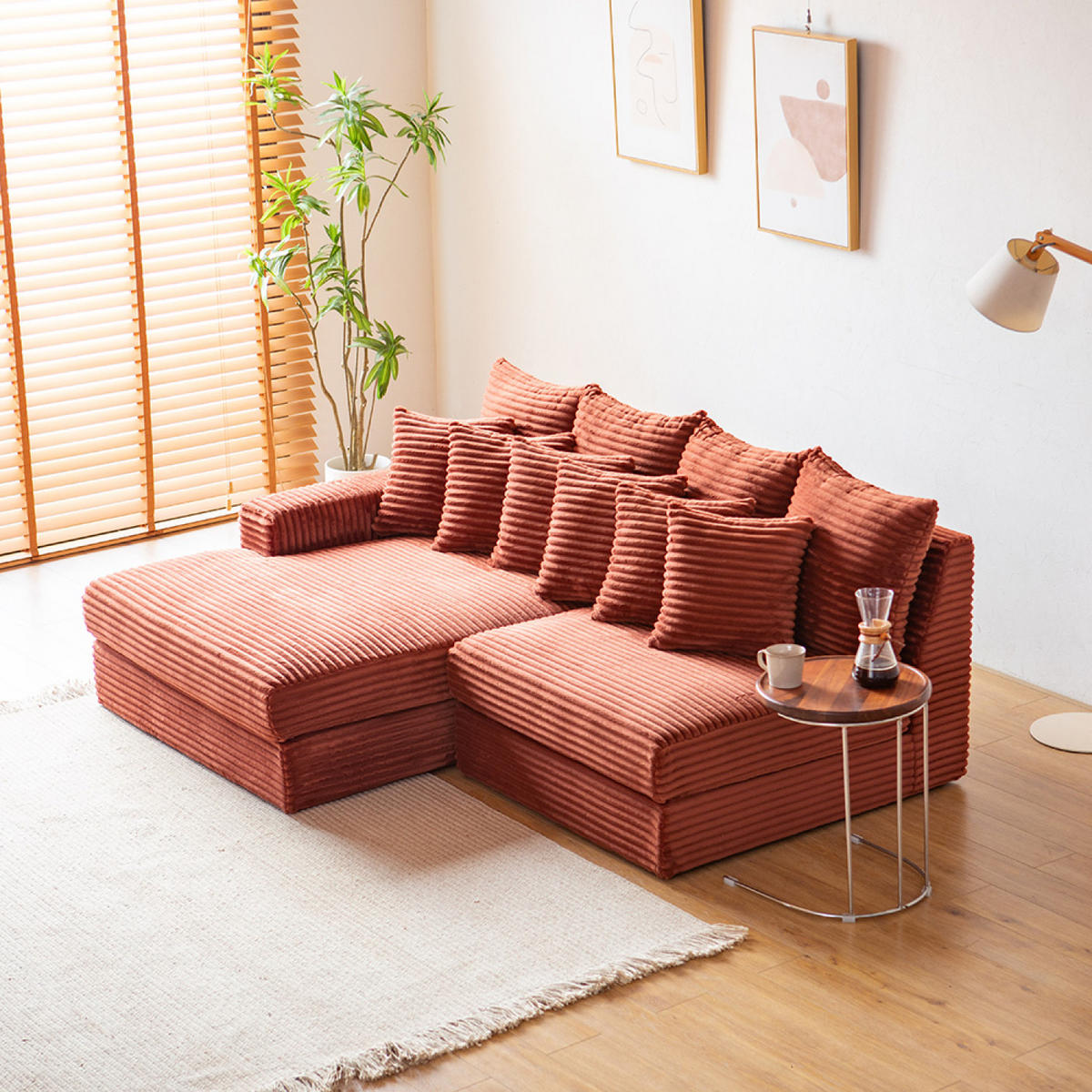 ECKSOFA cardiff terrakotta 2-sitzer cord - Terracotta, Holz (107/148cm) - Concept Usine