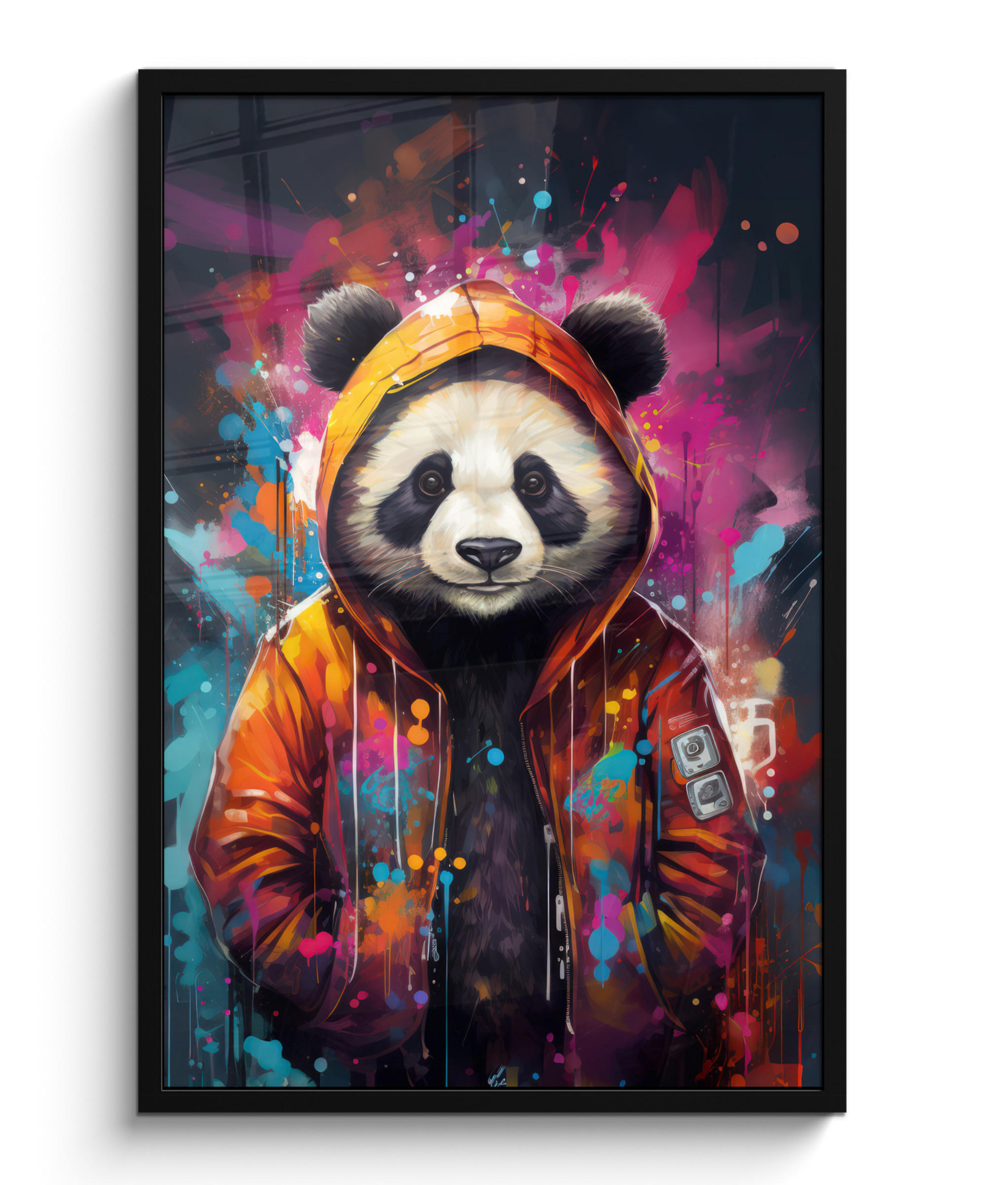 POSTER MIT RAHMENGERAHMTES BILD Panda - Jacke - Graffiti - Orange 60x90 cm - Orange, Papier (60/90cm) - MuchoWow