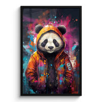 POSTER MIT RAHMENGERAHMTES BILD Panda - Jacke - Graffiti - Orange 60x90 cm - Orange, Papier (60/90cm) - MuchoWow