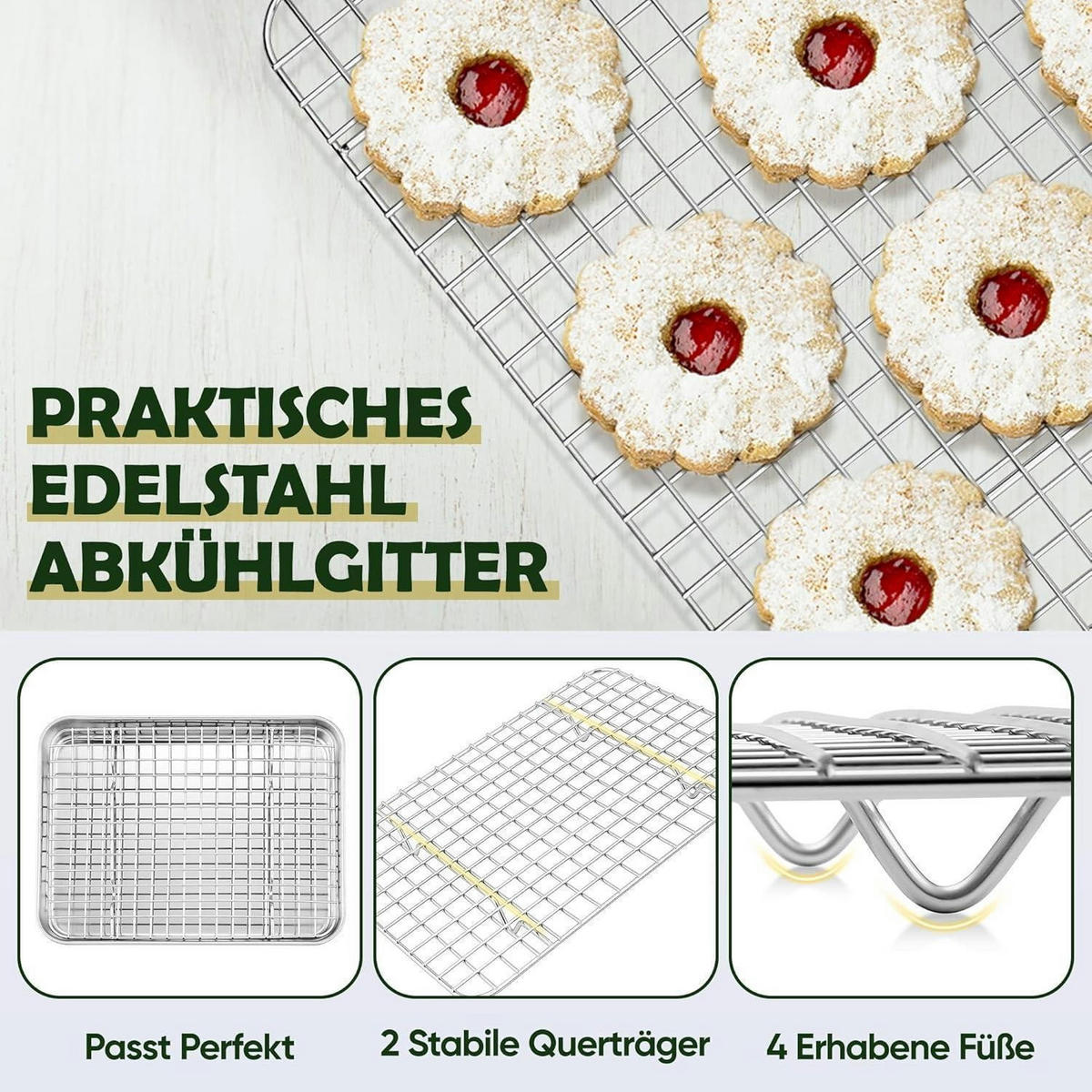 BACKBLECH mit Abkühlgitter Set 31,6 x 24,5 cm Edelstahl - Silberfarben, Metall (24.5/2.5/31.6cm)