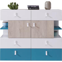 KOMMODE ISEO 110/90/40cm mit 6 Schubladen 4 Türen Weiß - Eichefarben/Weiß, Holzwerkstoff (110/90/40cm) - MASSENO