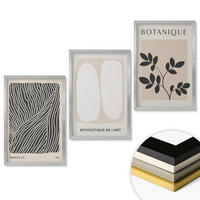 WANDBILDER 3er Set - 40x60 cm Silberner Rahmen - Pflanzenmuster und Linien - Silberfarben, Kunststoff (40/60cm) - ArtPrintCave
