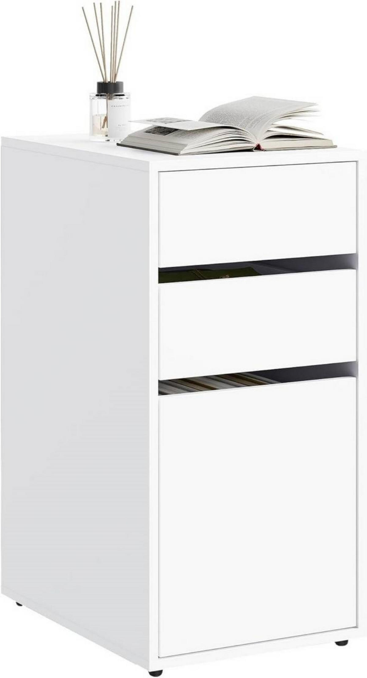 NACHTTISCH mit 3 Schubladen in 2 Größen, Holz, Weiß - Schwarz/Weiß, Holzwerkstoff (30/60/40cm) - Woltu