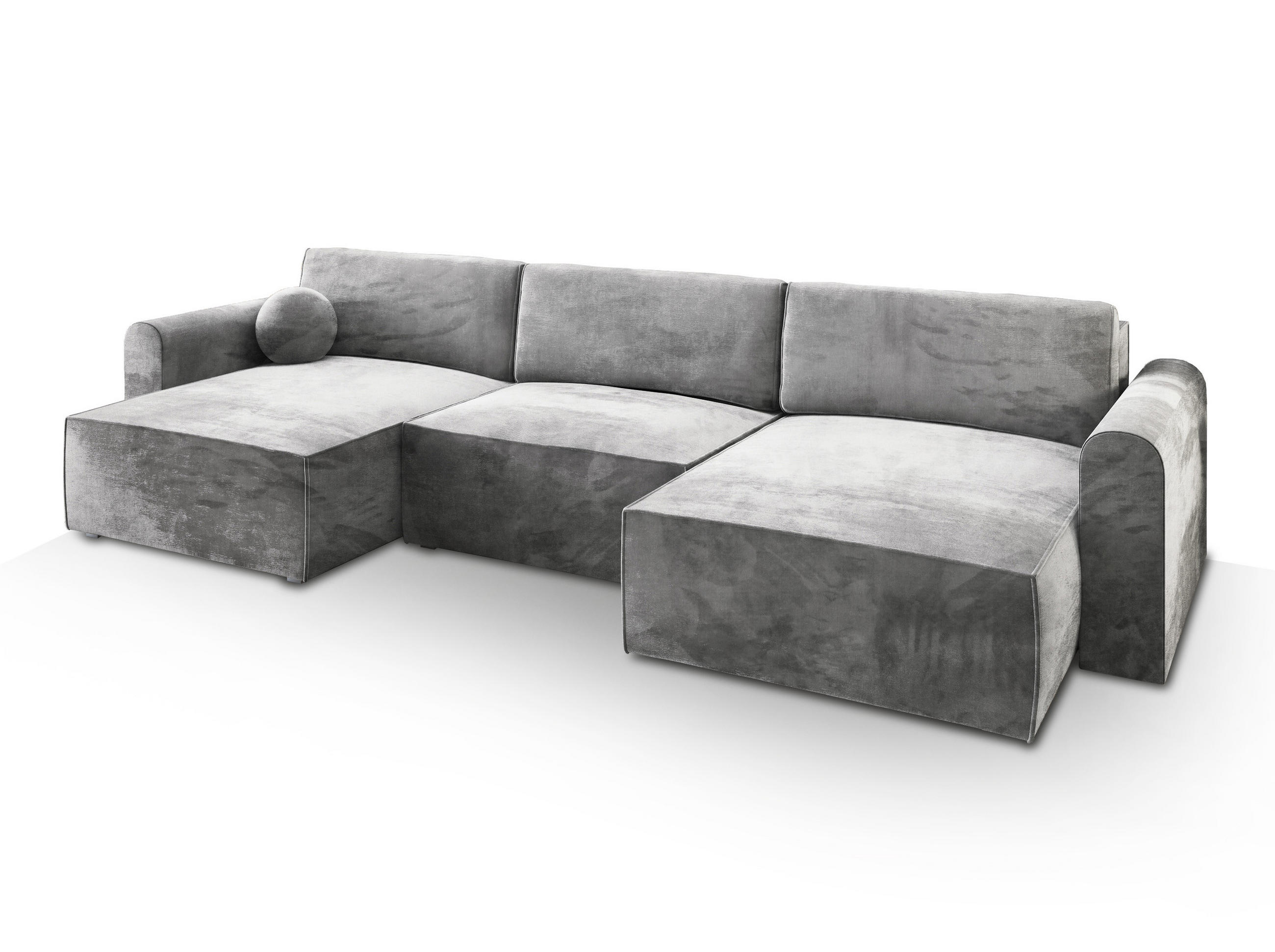 WOHNLANDSCHAFT FENTO M Hellgrau Velours-Stoff mit Schlaffunktion - Hellgrau, Holz (347/90/148cm) - MASSENO