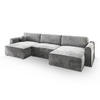 WOHNLANDSCHAFT FENTO M Hellgrau Velours-Stoff mit Schlaffunktion - Hellgrau, Holz (347/90/148cm) - MASSENO