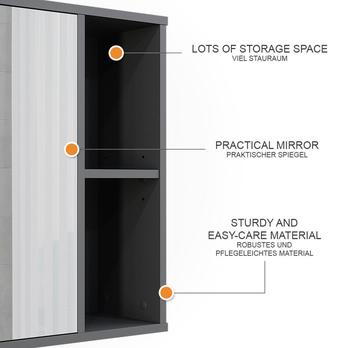 KOUPELNOVÁ SKŘÍŇKA SE ZRCADLEM Leano Antracit - antracitová/barva dubu, kompozitní dřevo (60/60/20cm) - Vicco
