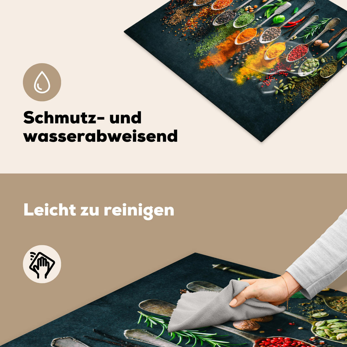 HERDABDECKPLATTE Kräuter - Gewürze - Löffel 59x52 cm - Multicolor, Kunststoff (59/52/0.2cm) - MuchoWow