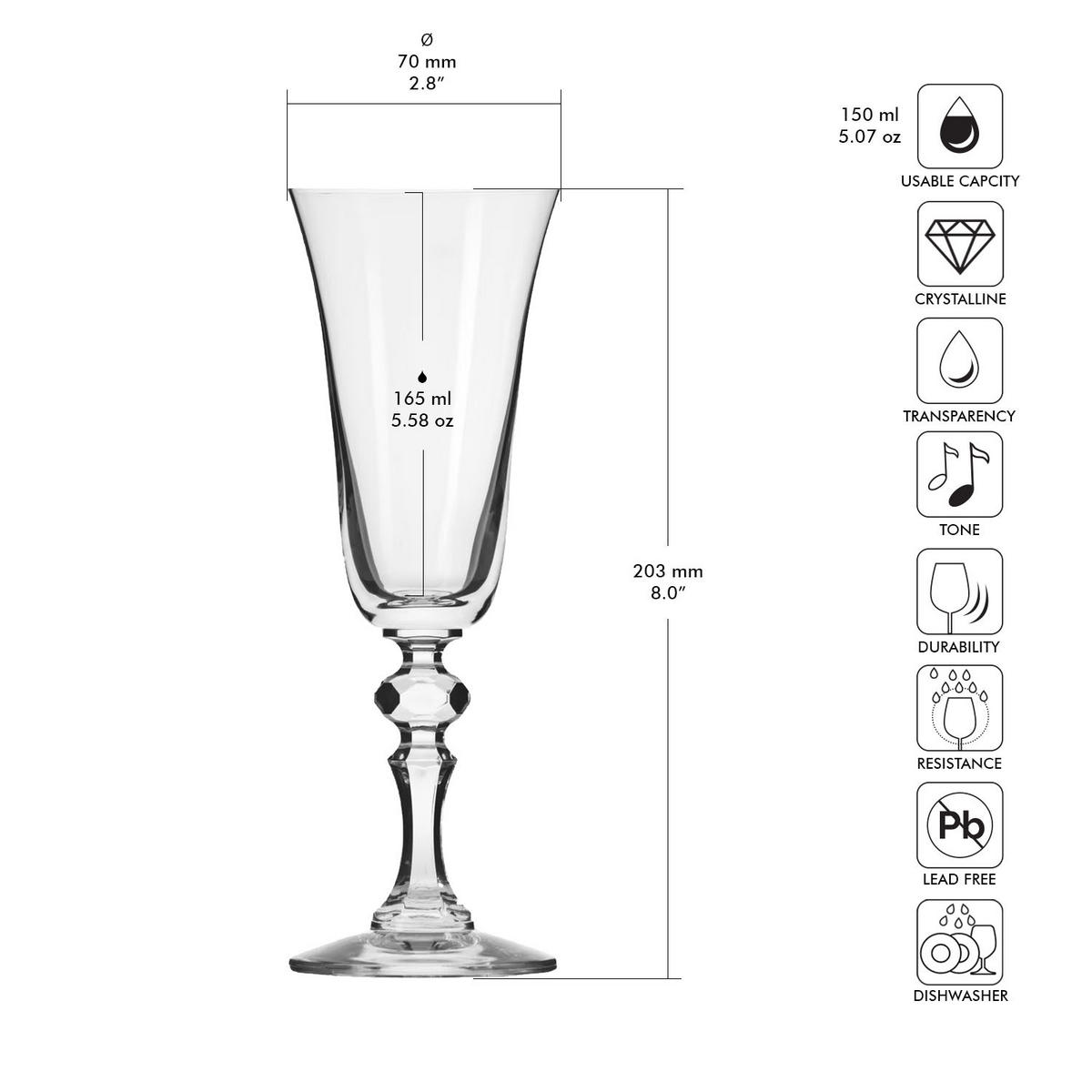 SEKTGLÄSER, 6er-Set, 165 ml - Transparent, Glas (0.165L) - Krosno Glass