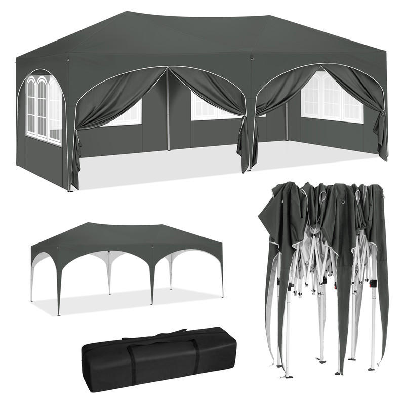 FALTPAVILLON –Grau– 3×6 m, UV-beständig und wasserdicht, mit 6 Seitenteilen - Grau, Metall (293/265/583cm) - Kaket