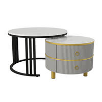 COUCHTISCH 2-in-1 Rund Hochglanz 2 Schubladen Schwarz-Weiß-Grau - Grau, Holz (56/56/34.5cm) - FLIEKS