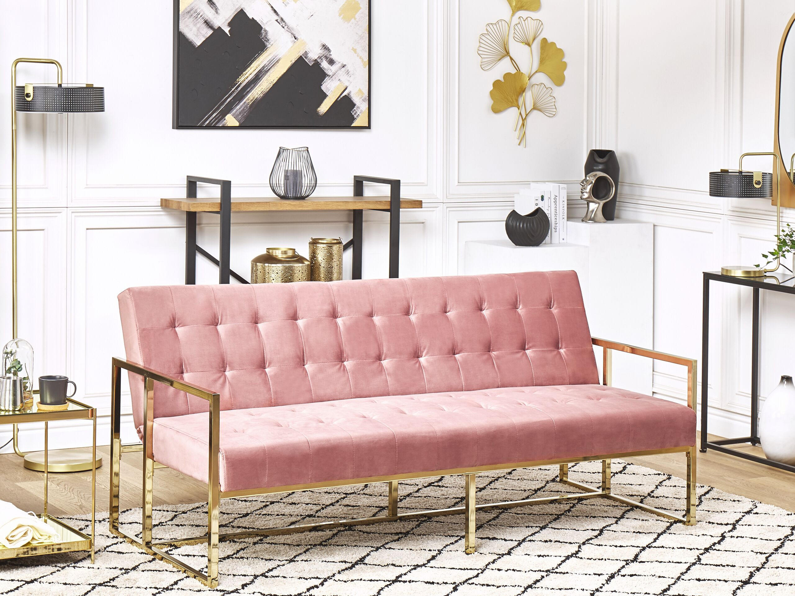 3-SITZER-SCHLAFSOFA Samtstoff Rosa Marstal - Pink, Textil (187/83/78cm) - Beliani