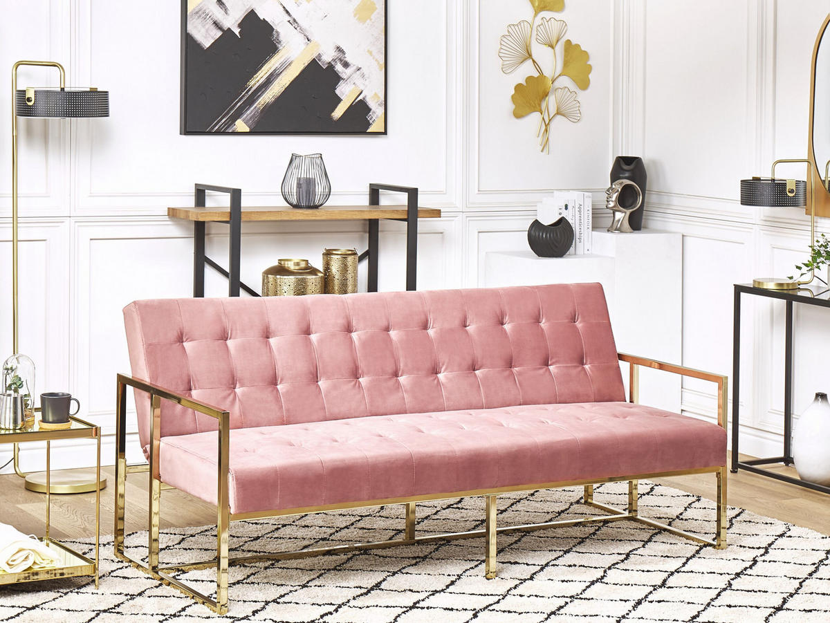 3-SITZER-SCHLAFSOFA Samtstoff Rosa Marstal - Pink, Textil (187/83/78cm) - Beliani