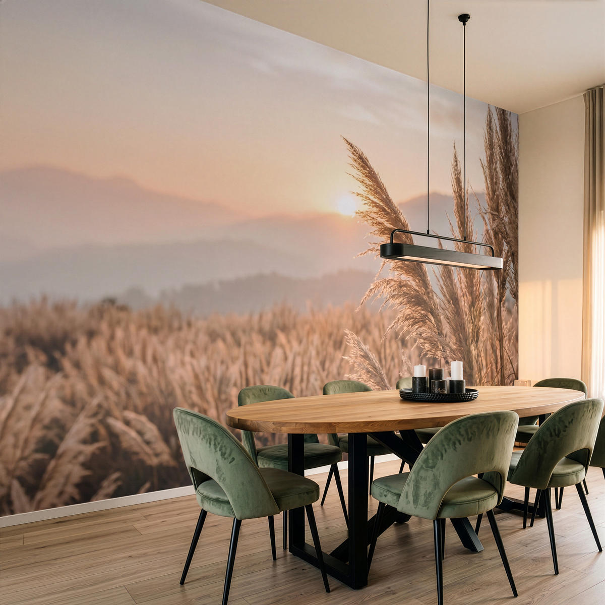TAPETE - Gras - Feld - Sonne - Natur - 450x300 cm - Sandfarben, Papier (450/300cm) - OnlyWow