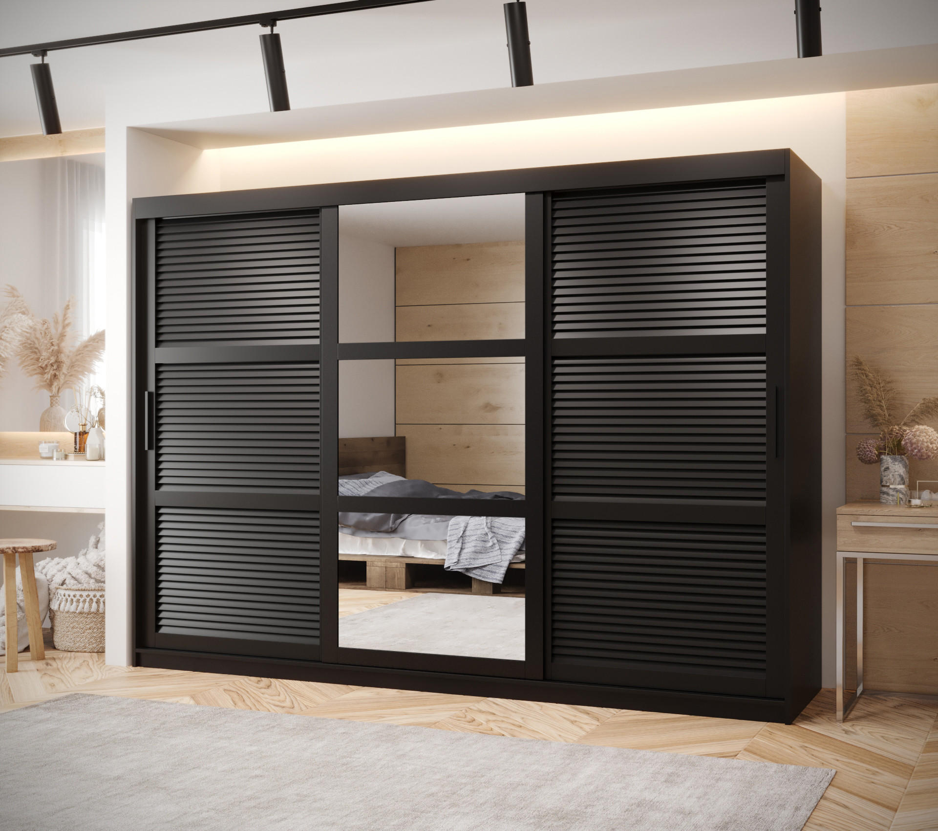 SCHWEBETÜRENSCHRANK 200/250/62 3-türig - Schwarz, Holz/Kunststoff (250/200/62cm) - MÖBEL KRYSPOL