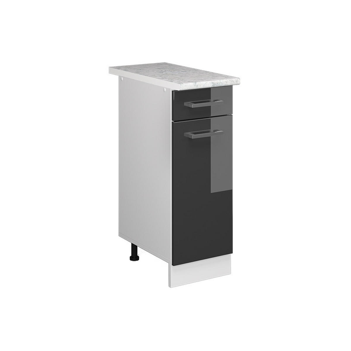 UNTERSCHRANK R-Line Anthrazit Hochglanz 30 cm mit Schublade mit Arbeitsplatte - Schwarz Hochglanz/Weiß, Holzwerkstoff (30/81.6/60cm) - Vicco