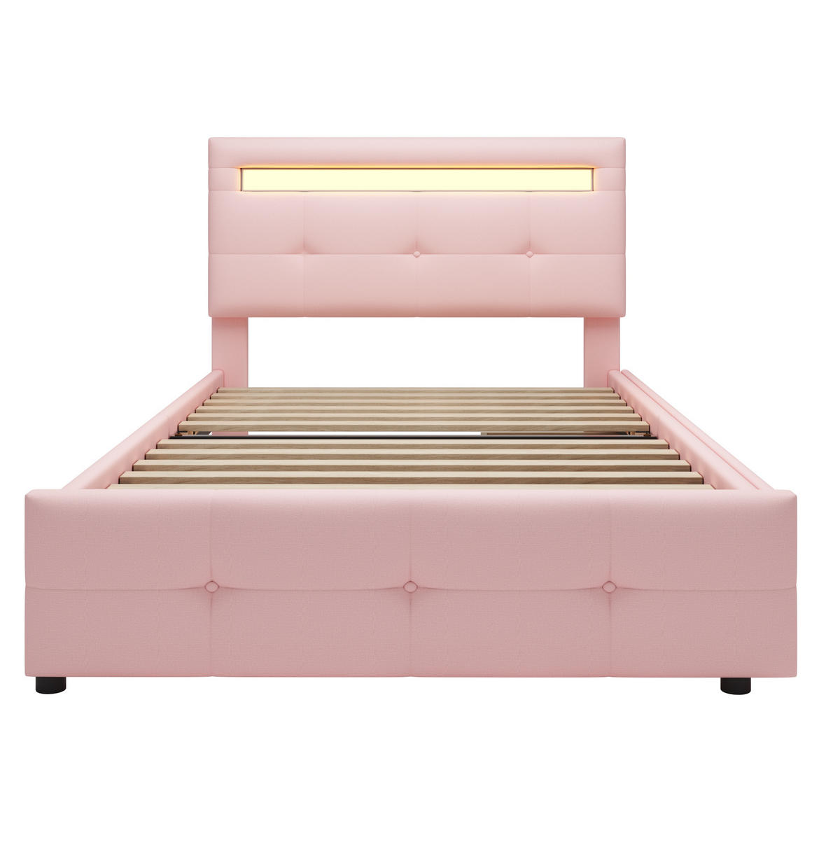 POLSTERBETT 90/200 cm mit LED-Beleuchtung, 2 Schubladen und höhenverstellbarem Kopfteil, Rosa - Rosa, Textil (90/200cm) - Redom