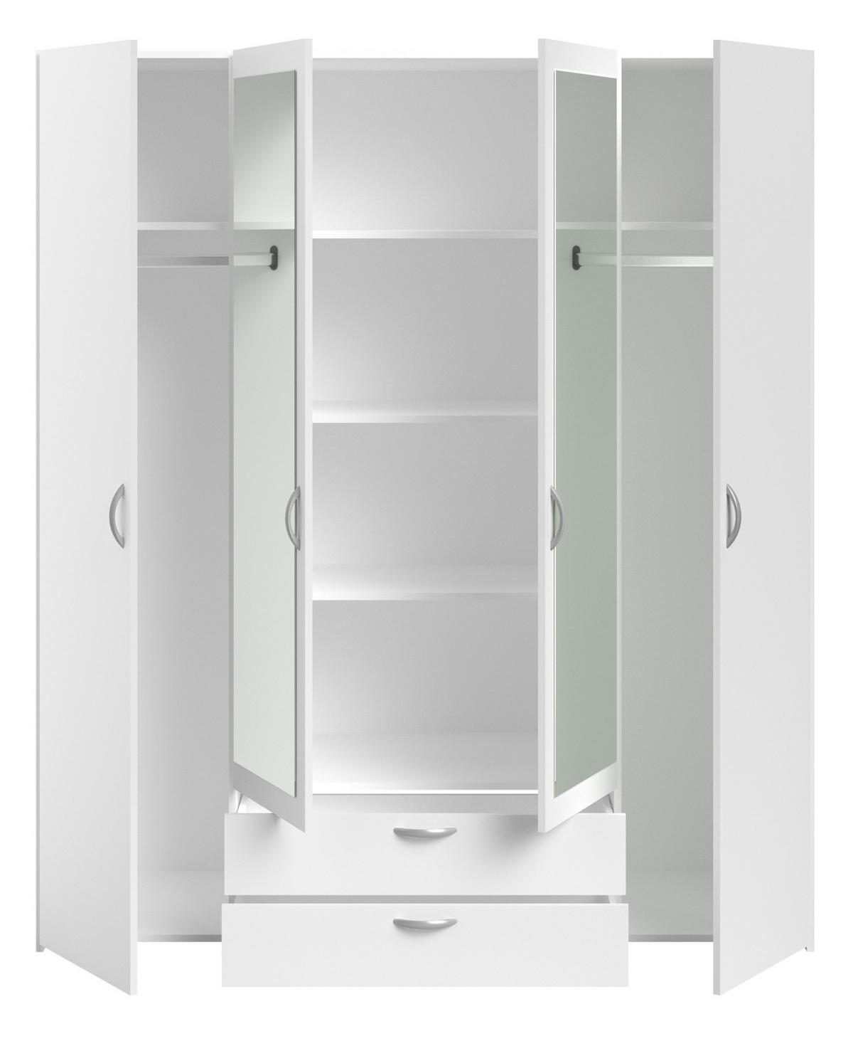 KLEIDERSCHRANK mit Spiegel weiß 160 cm Drehtürenschrank 4-türig - Silberfarben/Weiß, Holzwerkstoff/Kunststoff (160/185/185cm) - Furn.Design