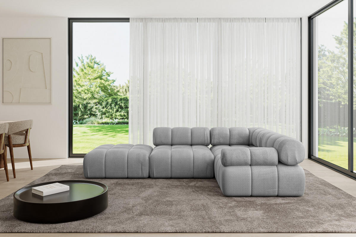 ECKSOFA modulares Sofa Felto-L1 - 285x190x70 cm Hellgrau Velours - Hellgrau, Holzwerkstoff/Textil (285/190cm) - ALTDECOR