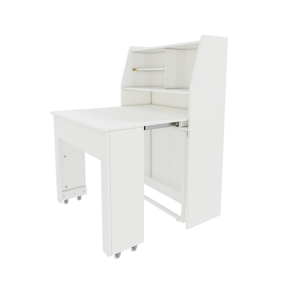 AUSZIEHTISCH 52-132,5/80/76 cm in Weiß – mit Stauraum und Glasfach - Weiß, Holzwerkstoff (80/52/76cm) - BEAOK