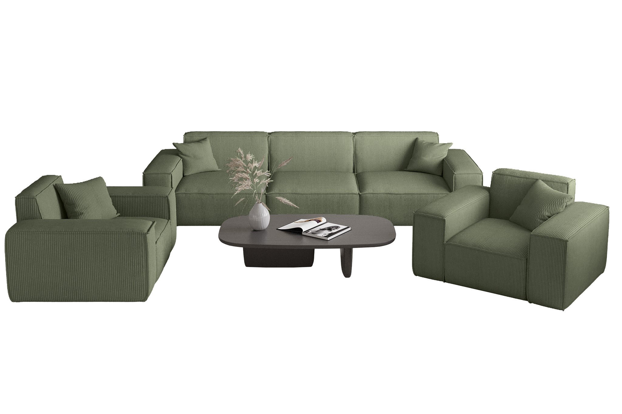 SOFASET Celes Premium 3-1-1 Stoff Scala - Jadegrün, Holzwerkstoff/Textil (225/73/88cm) - Fun Möbel