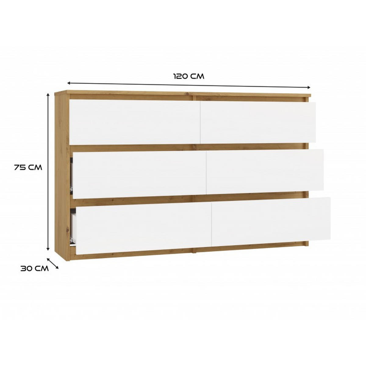 KOMMODE Artisan, Weiß 120/75/30 - Weiß, Holzwerkstoff (120/75/30cm) - RAUMHIRSCH FURNITURE