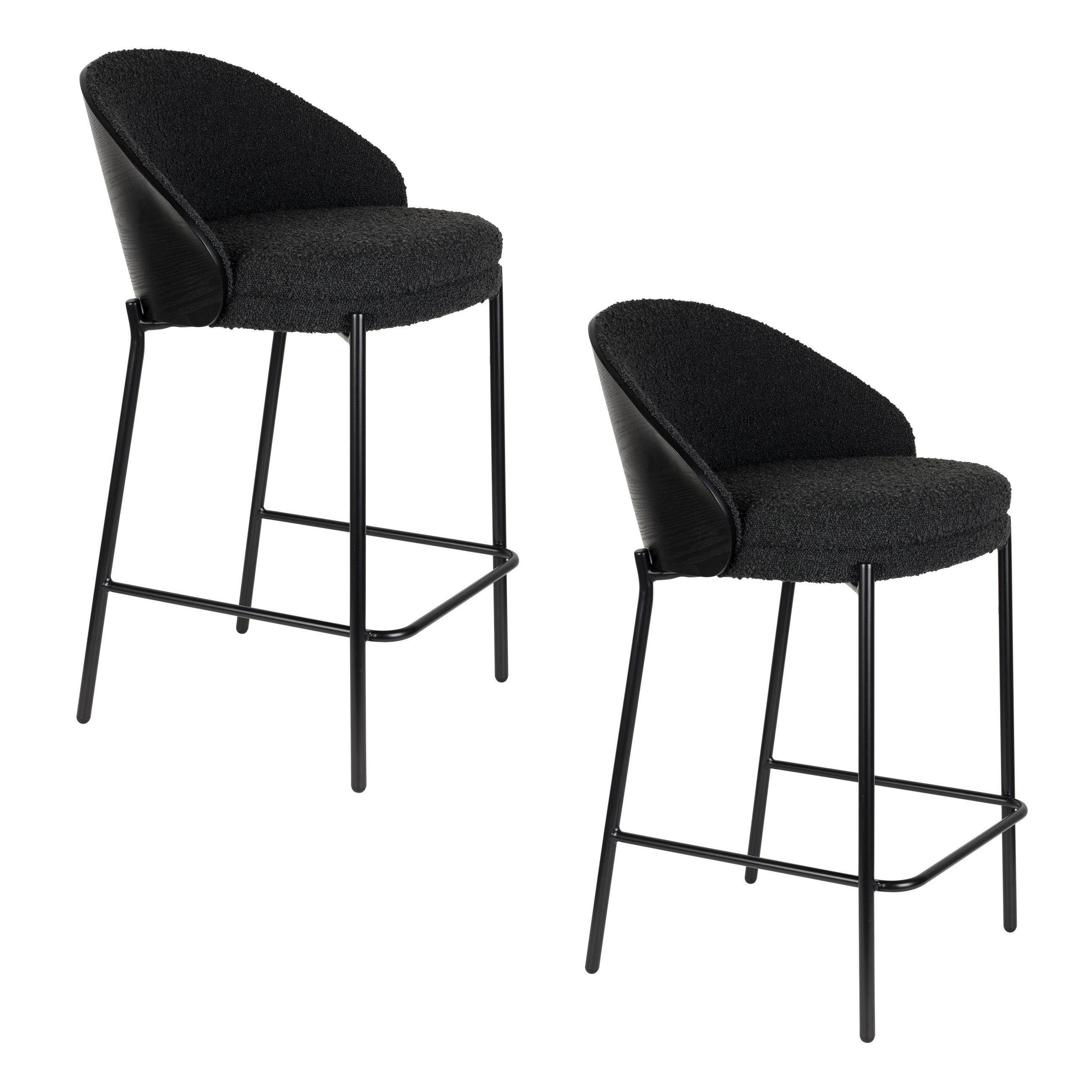 BARHOCKER Rodin Rückenlehne 65 cm Bouclé Schwarz - 2 er Set - Schwarz, Kunststoff (53/87/50cm) - Dutchbone