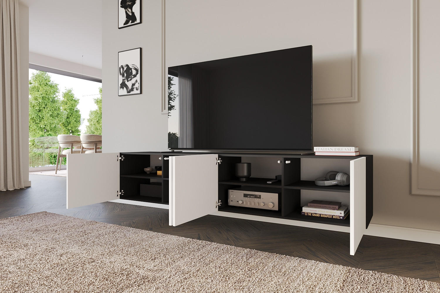 LOWBOARD ELIO-W 2x100x40x41 cm - Schwarz / Weiß - Schwarz, Holzwerkstoff (200/40/41cm) - ALTDECOR