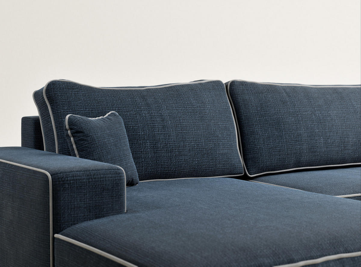 WOHNLANDSCHAFT Deseo Dunkelblau-Grau Chenille-Stoff - Schwarz/Dunkelblau, Holz/Holzwerkstoff (398/70/148cm) - Maison de Reve