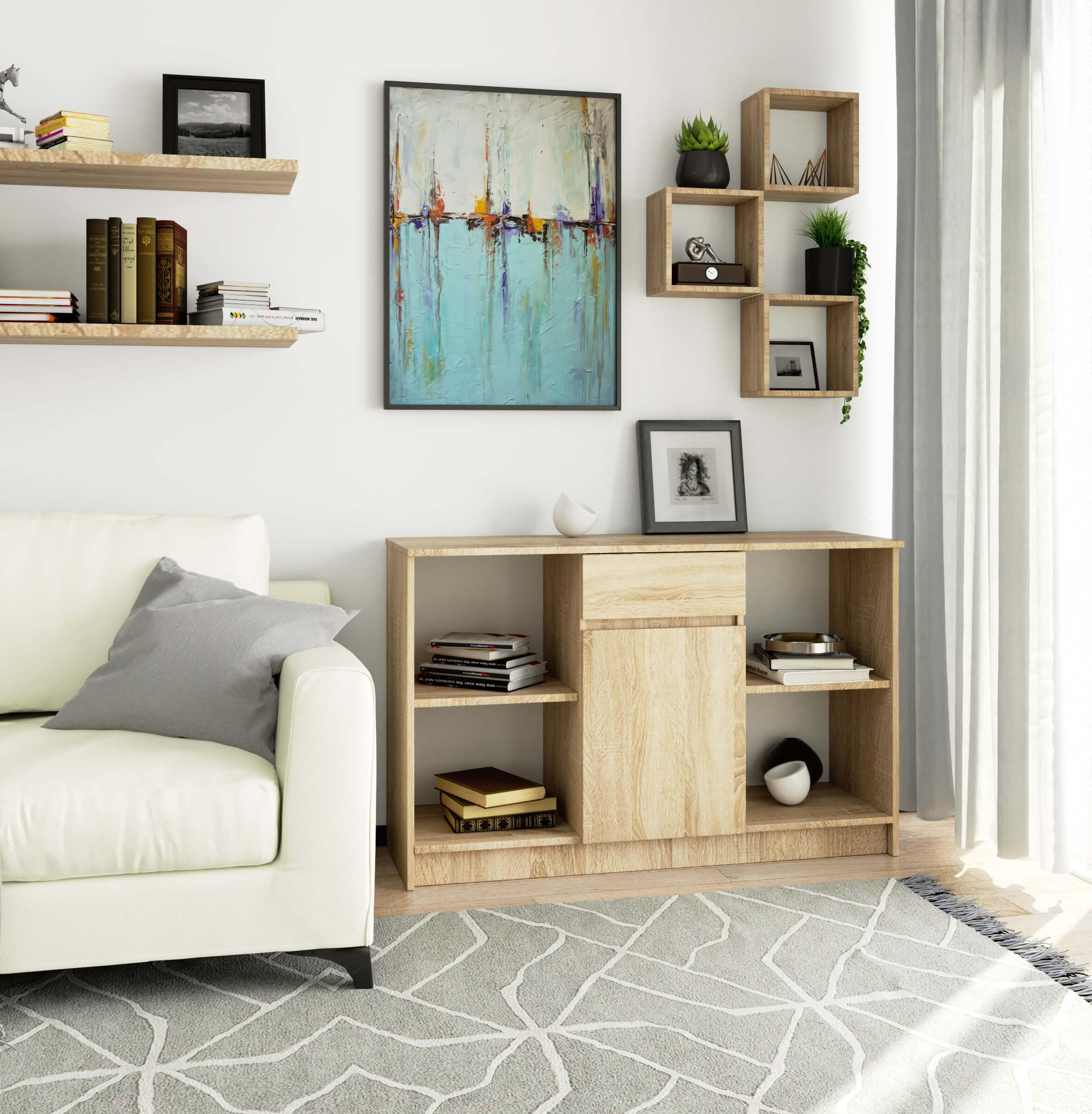 Thumbnail - Akord Kommode, Sonoma Eiche, Holzwerkstoff, Nachbildung, 1 Schubladen, Rechteckig,Rechteckig, 120x77x40 cm, Wohnzimmer, ...