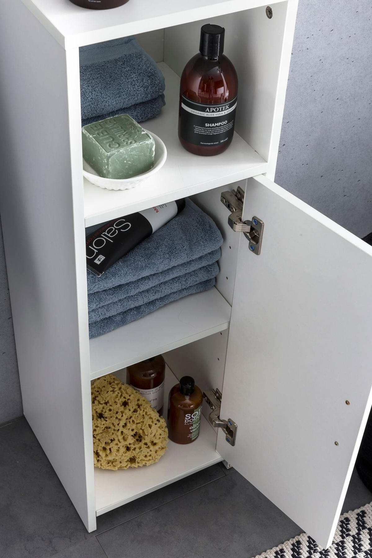 BADSCHRANK Weiß 30x95,5x30 cm aus Melamin mit kratzfester Oberfläche - Schwarz/Weiß, Holz/Metall (30/96/30cm) - KADIMA DESIGN