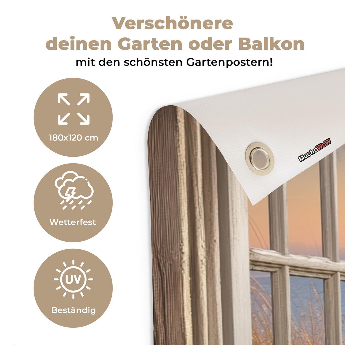 GARTENPOSTER Durchblick - Strand - Dünen - Sonnenuntergang 180x120 cm - Orange, Kunststoff (180/120/0.2cm) - OnlyWow