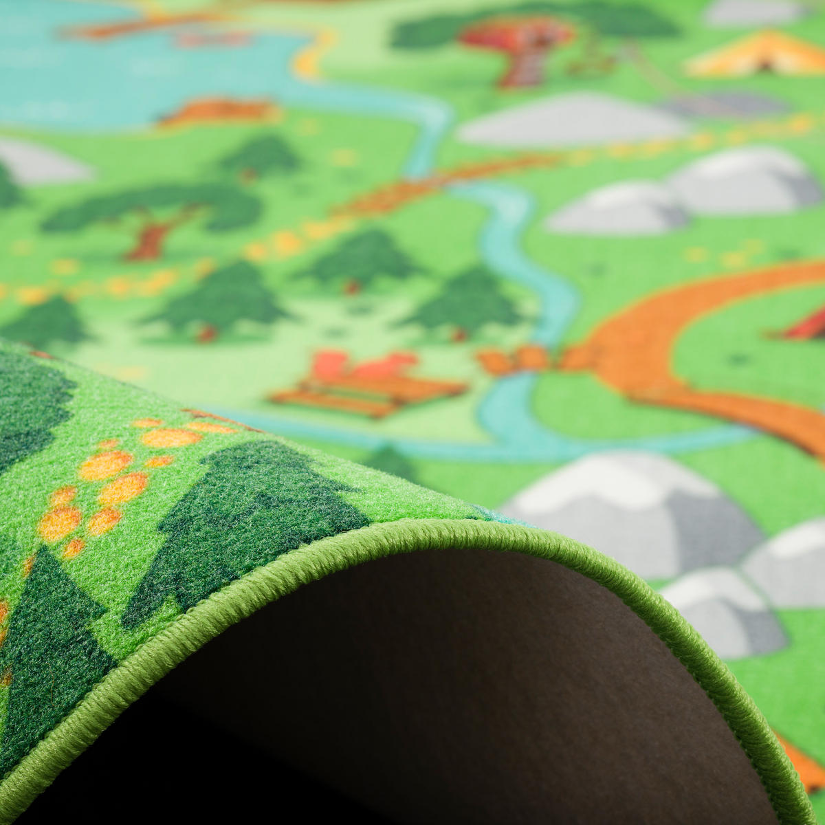 KINDER SPIEL TEPPICH CAMPINGPLATZ RUND - Grün, Textil (100/100cm) - Snapstyle