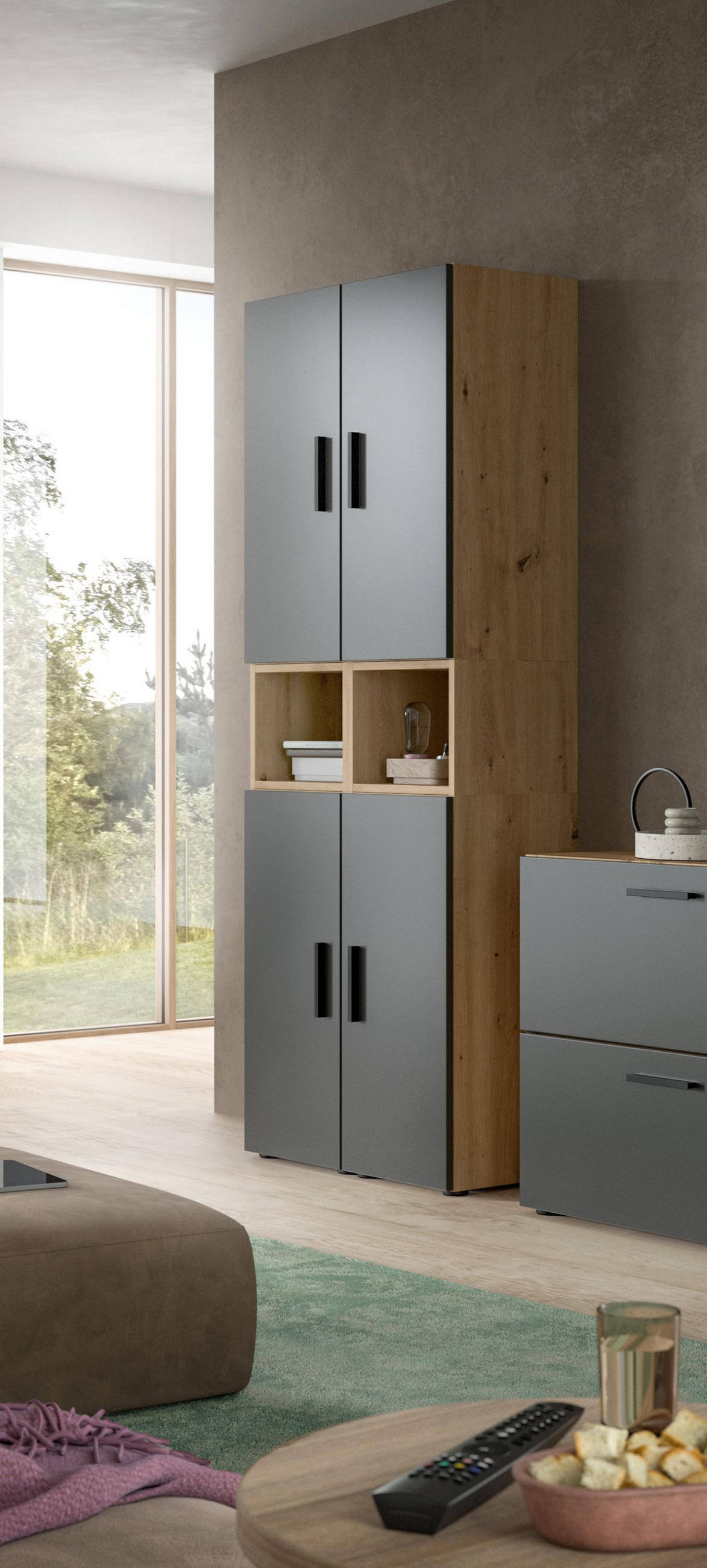 WOHNWAND The One Basalt grau 65/34/178 cm - Braun, Holzwerkstoff (65/178/34cm) - Xonox